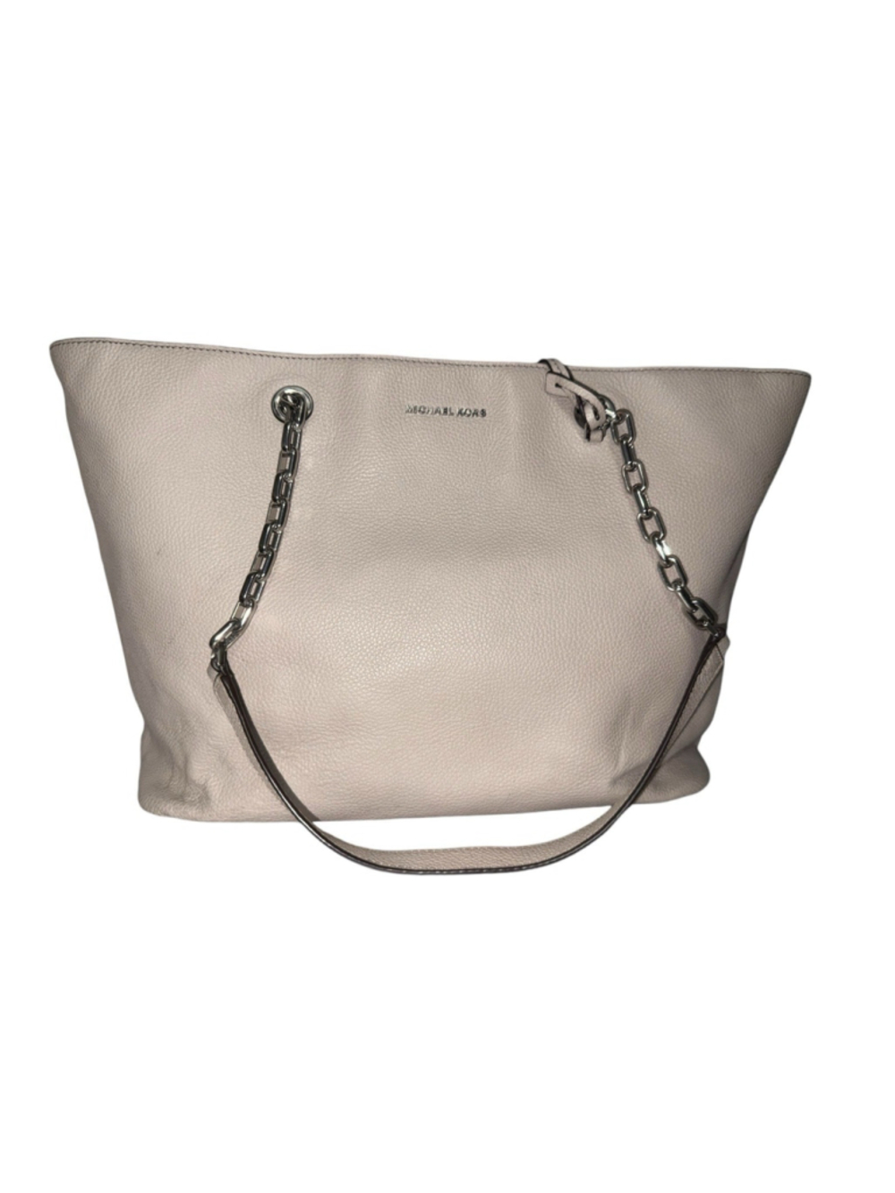 Michael Kors Pebbled Leather Large Chain Tote Shoulder Bag Cream Beige - Picture 2 of 15